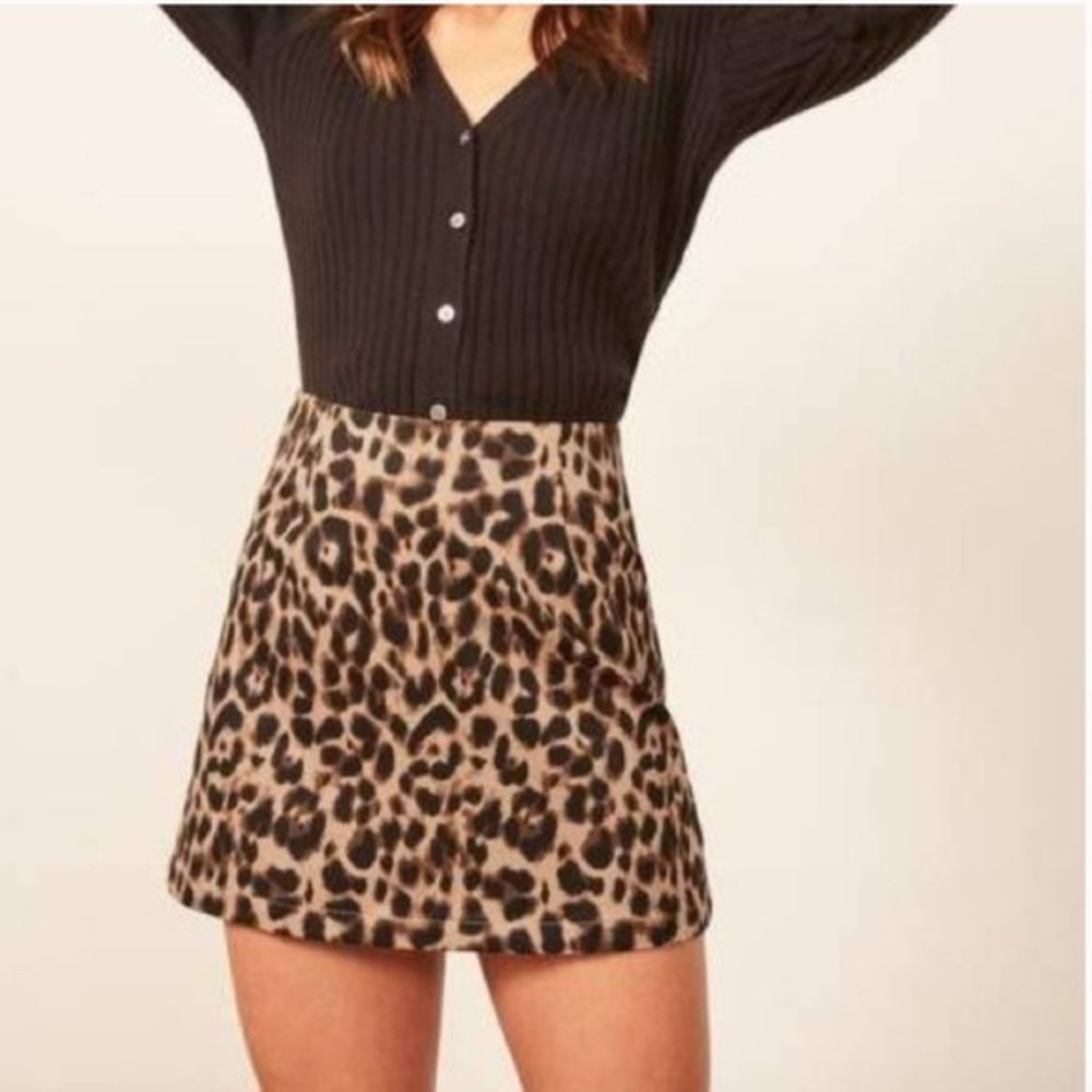Reformation Jamie Leopard Mini Skirt Size 12